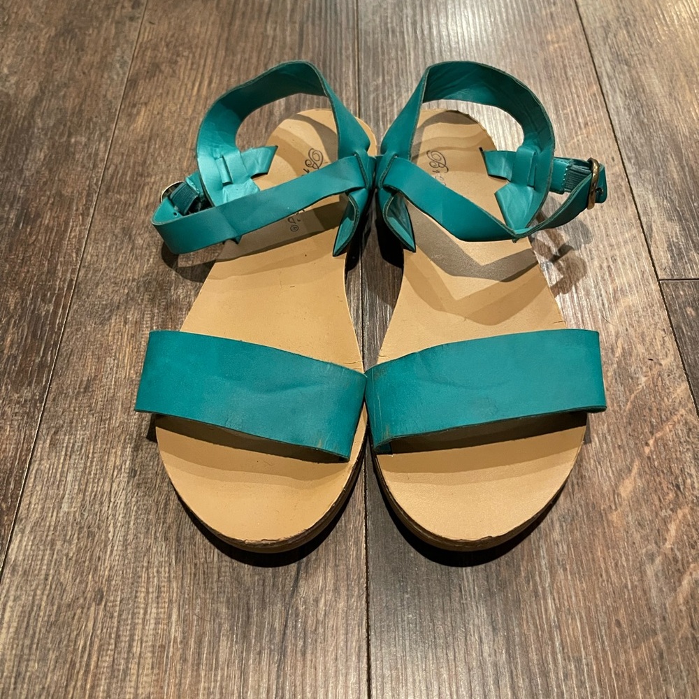 Breckelles Blue and Tan Sandals Modern Minimalist Design
